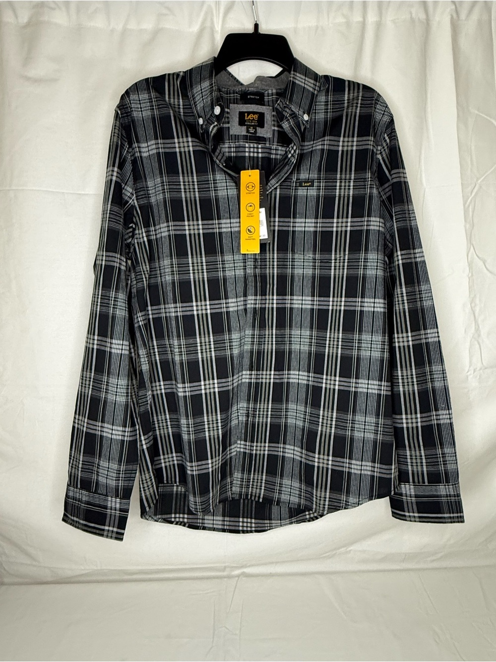 Lee Black and Gray Plaid Stretch Button-Up Shirt